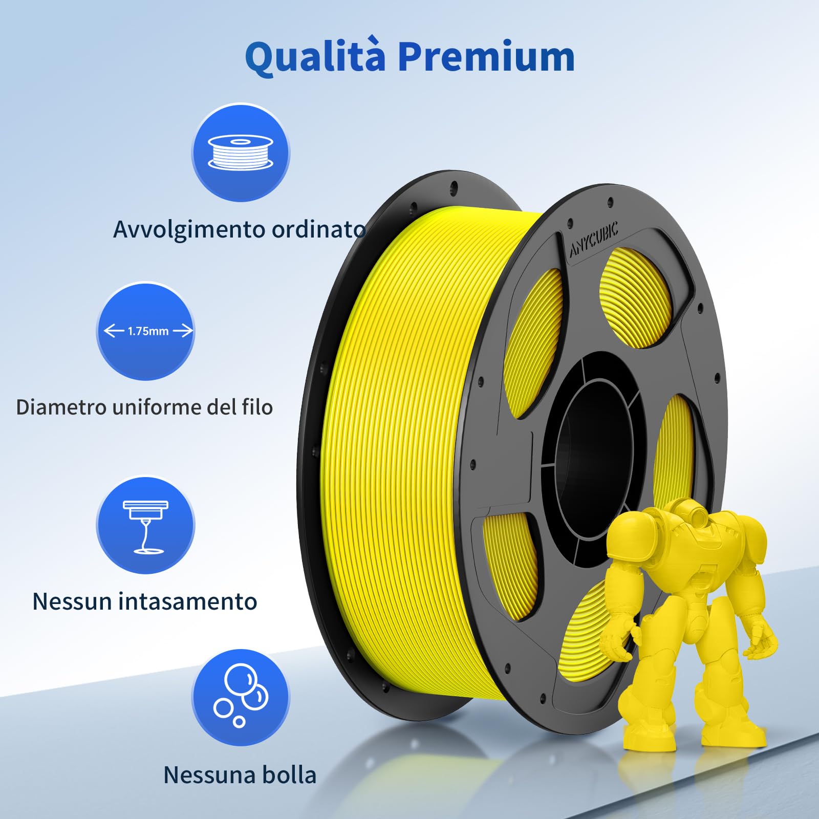 ANYCUBIC PLA Filamento 1,75 mm, Filamento PLA per Stampanti 3D, Elevata Compatibilità, Confezione Sigillata Sottovuoto, Identificazione Intelligente, 4KG Rosso, Verde, Blu, Giallo