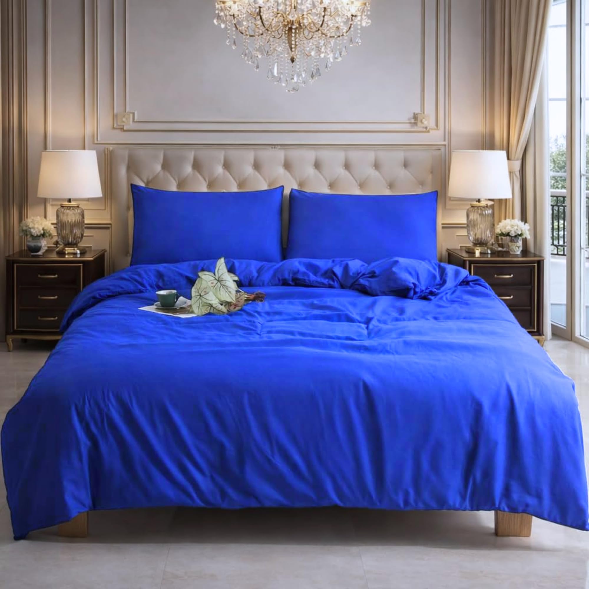 CHARKHAH Super King Duvet Cover Set, Royal Blue, Soft Microfibre with 2 Pillowcase, Reversible, Zip Closure, Easy Care, Breathable, 220 x 260 cm โ image 1