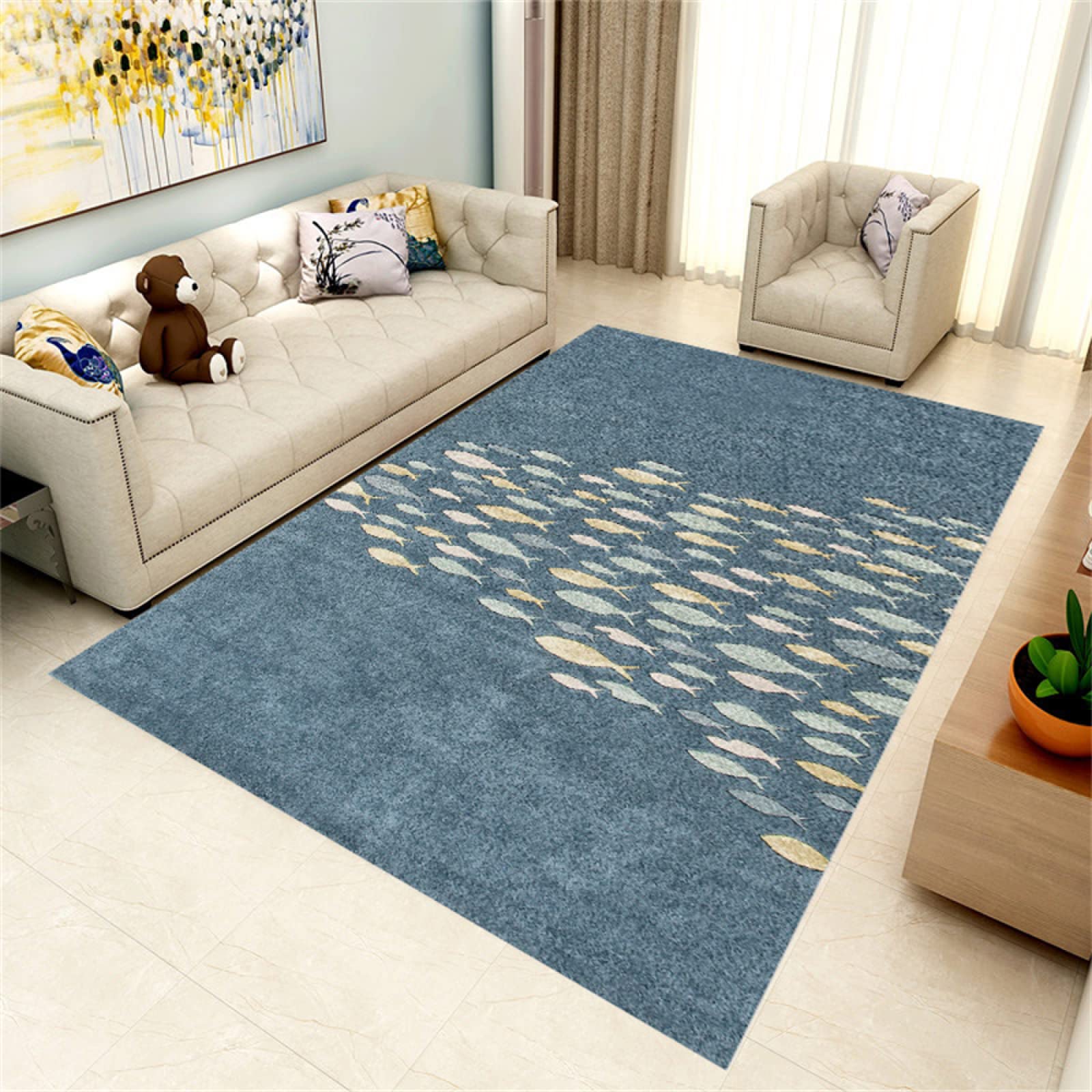 Tapis chambre de luxe lumineuse bleu abstrait grand format 180x250