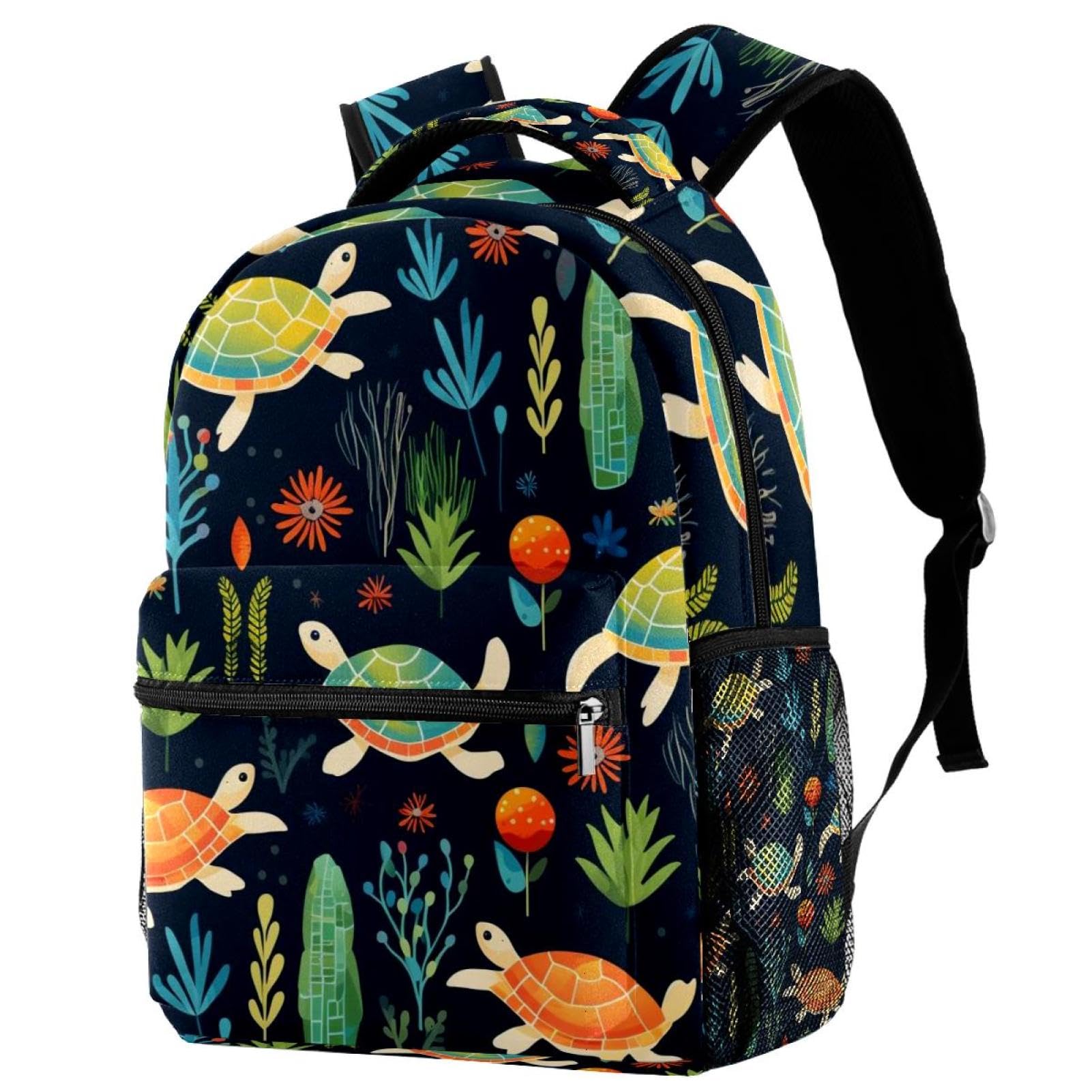 Sac à dos léger tortue de mer colorée mignon sac école avec compartiments