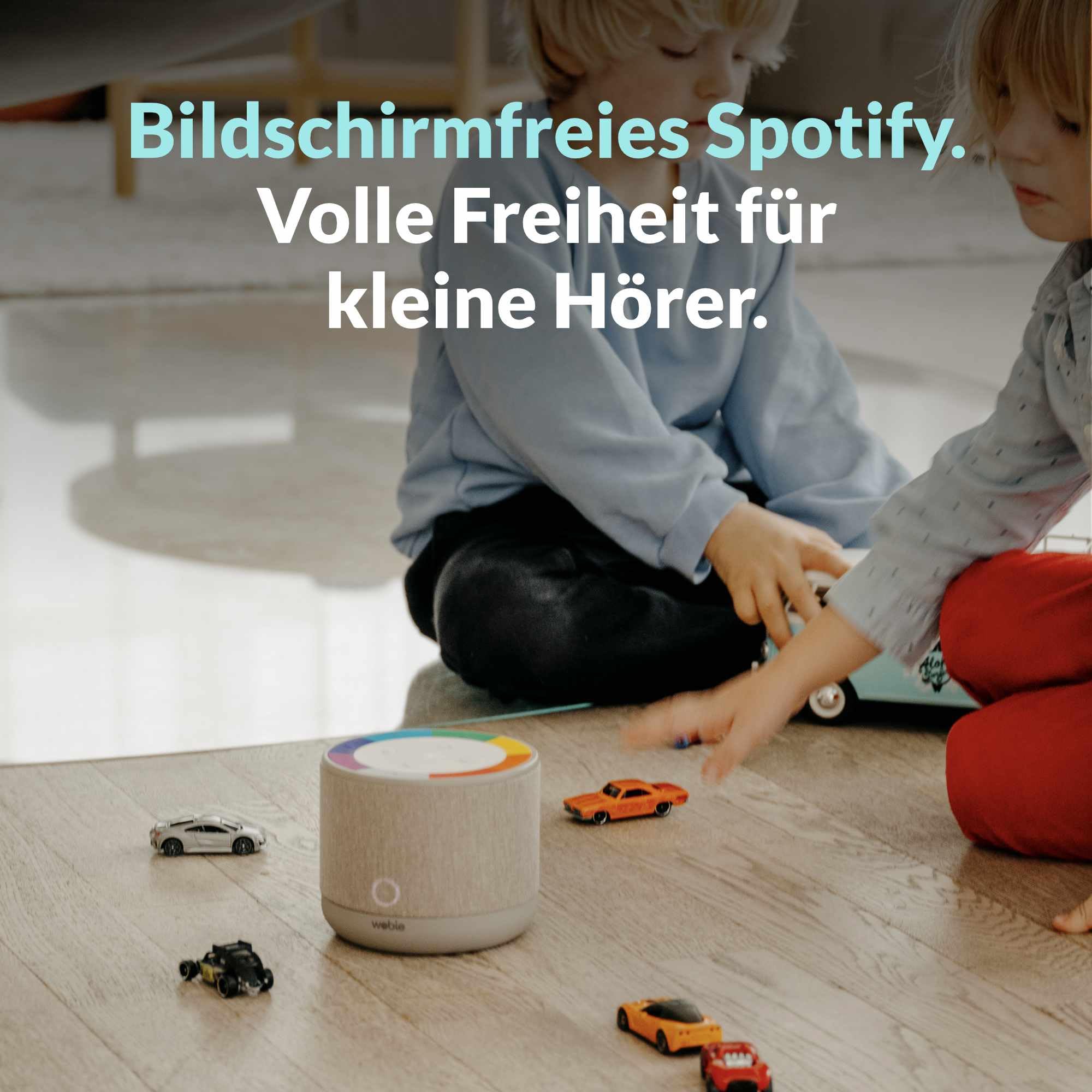 wobie Box Musikbox – Interaktive Hörspielbox & Musikplayer mit Direktzugriff auf Spotify – Bildschirmfreie kabellose Audiobox mit WLAN, Bluetooth & Kopfhöreranschluss – Hörspiele, Musik & Podcasts