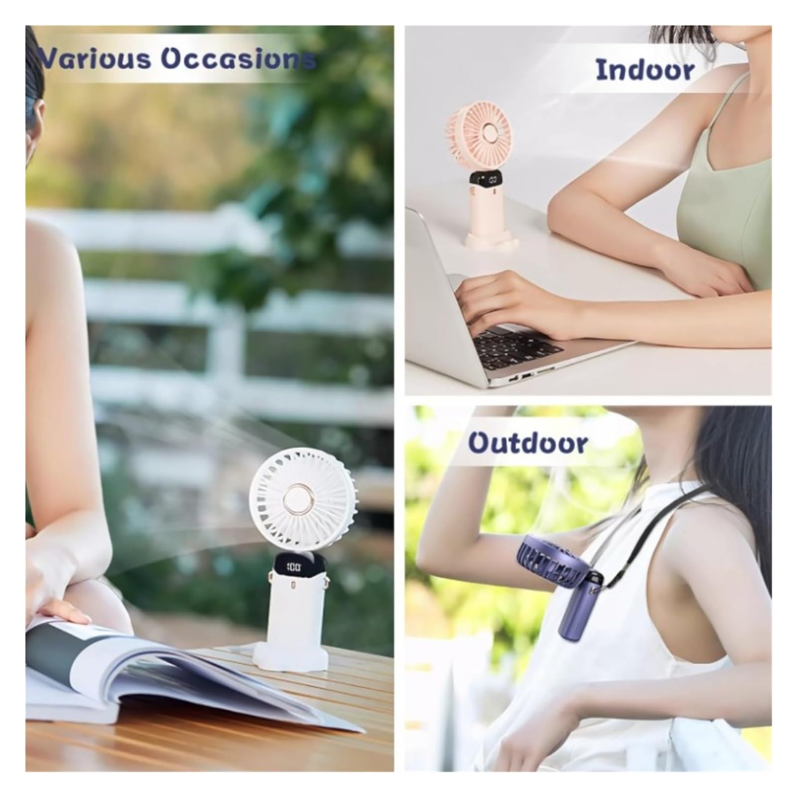 Mini Ventilatore Con Display A LED Portatile Da Viaggio Collo Gamma 7-20 Ore Condizionatore D'aria Fredda Estiva Ricarica USB For Esterni Vento Forte(5000mA 12-20h Range)