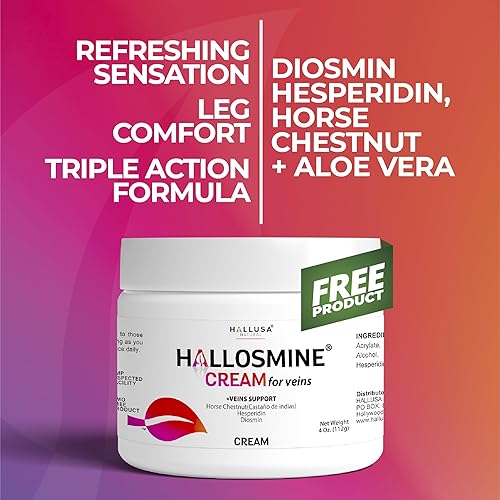 Miniatura 9 de Hallosmine Diosmin 300mg + crema gratis para venas - Soporte para la circulación y venas - Circulación de piernas, piernas pesadas, piernas