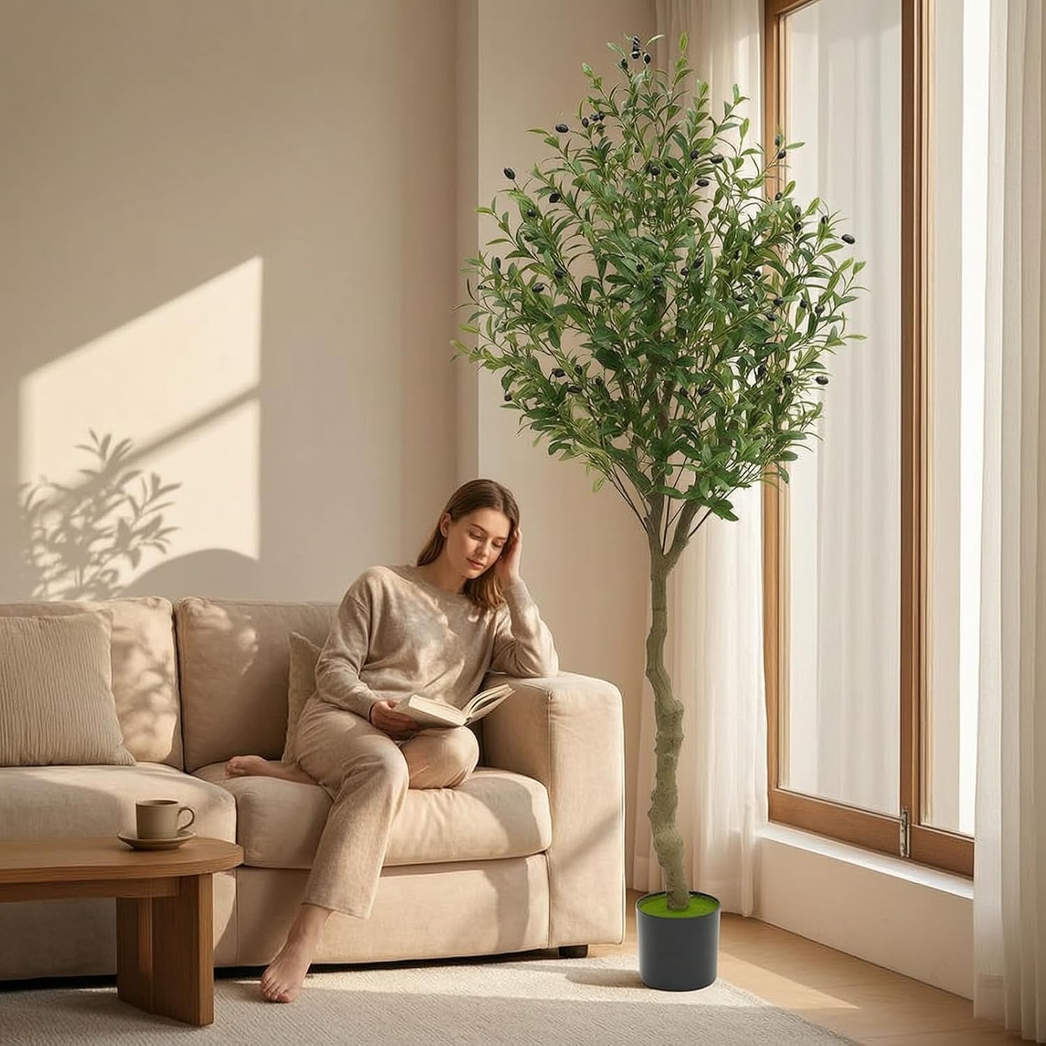 Olivo Artificial 180cm Realista, Planta Artificial con Maceta, Árbol Falso | Resistente a Rayos UV, Ideal Para Salón, Oficina, Balcón, Interior y Exterior, Sin Mantenimiento