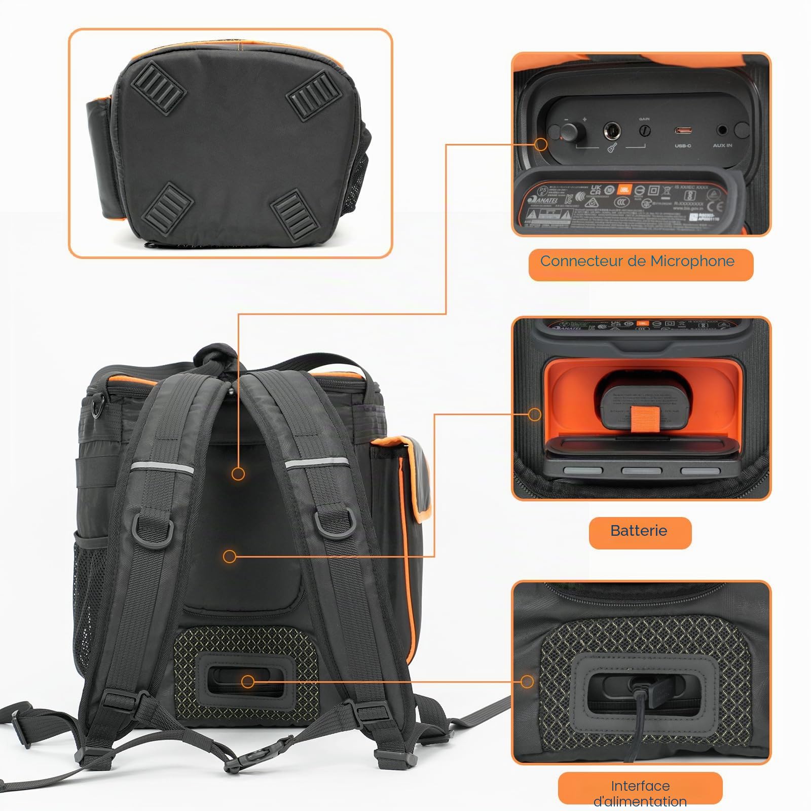 Étui de Transport Portable Fourre Housse de Protection Sac à Dos Robuste Sac de Voyage Sacoche pour JBL PARTYBOX Encore 2 Enceinte de Soirée Portable avec Micro sans Fil