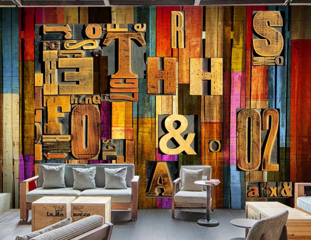 Poster géant mural intissé effet planches de bois et typographie vintage