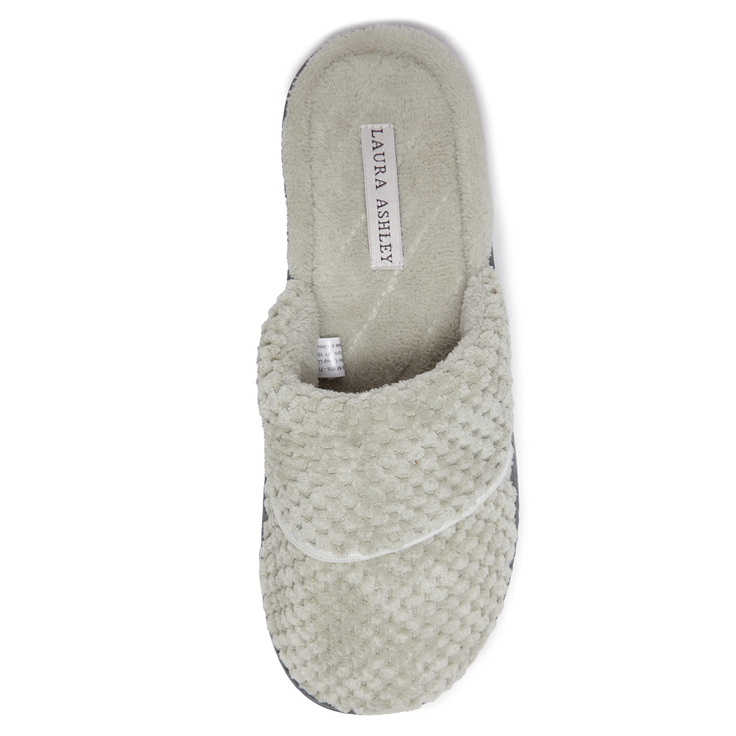 Laura AshleyWomens Rugged Memory Foam Terry Cloth Spa Slippers, Soft Non Slip Rubber Bottom Closed Toe House Slider Slipper