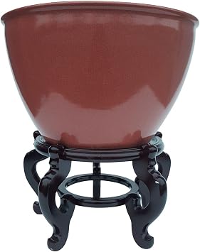 Oriental Furnishings 22" Dia Chinese Coral Red Crackle Porcelain Fish Bowl