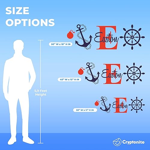 Miniatura 4 de Calcomanía de pared de vinilo personalizable con nombre, inicial, timón y anclaje, decoración de pared para bebé, niño y niña, decoración náutica,