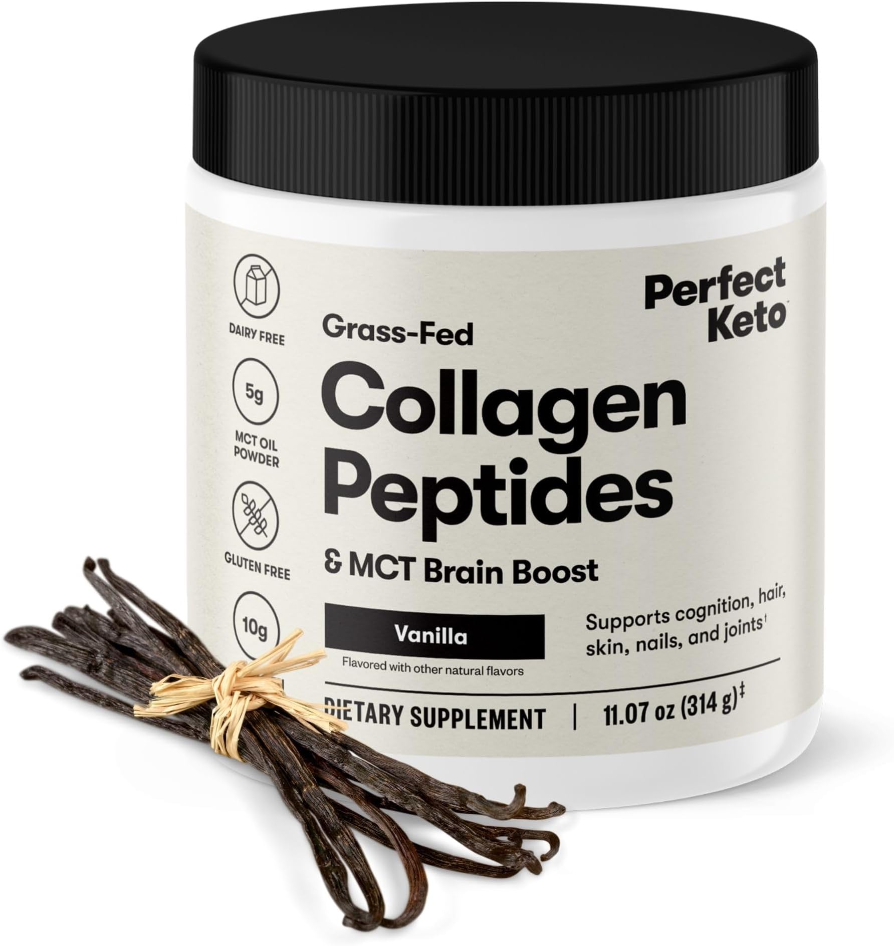 Collagen Peptides, Vanilla, 10g Protein Powder, Low Carb, No Sugar Added, Keto Friendly Coffee Creamer & Drink Mix, Grass Fed Bovine Type 1 & 3 Supplement with MCT Oil, 20 Servings