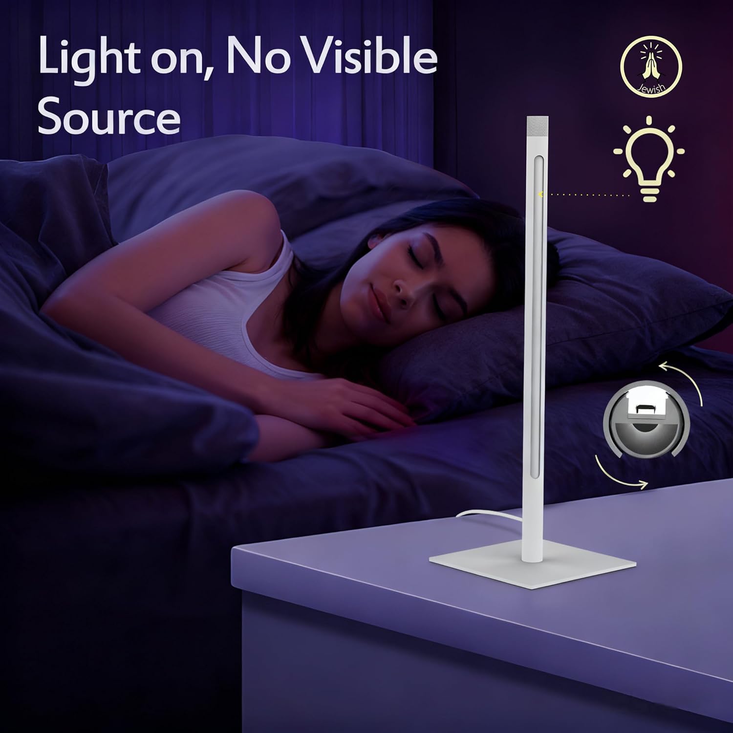 Modern LED Table Lamp with Adjustable Shade, Indirect Light Bedside Lamp for Shabbos and Daily Use,8W Eye Caring Nightstand Lamp,Plug-in Slim Desk Kosher Lamp for Bedroom,Living Room