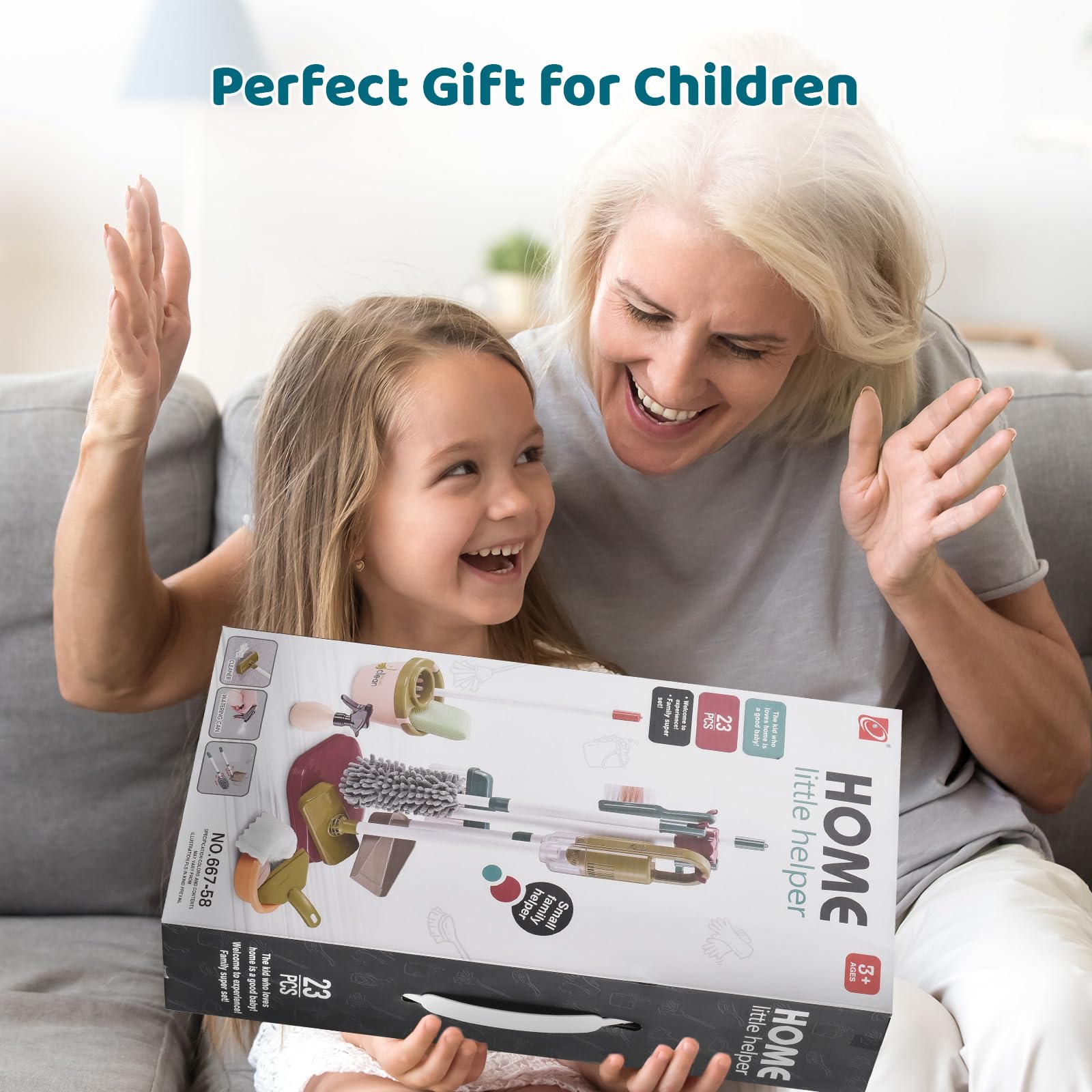 Walmeck Ensemble de Jouets de Nettoyage pour Enfants, Ensemble Jeu Ménage pour Tout-Petits, avec Aspirateur, Balai, Vadrouille, Pelle à Poussière, Seau Garçons et Fille