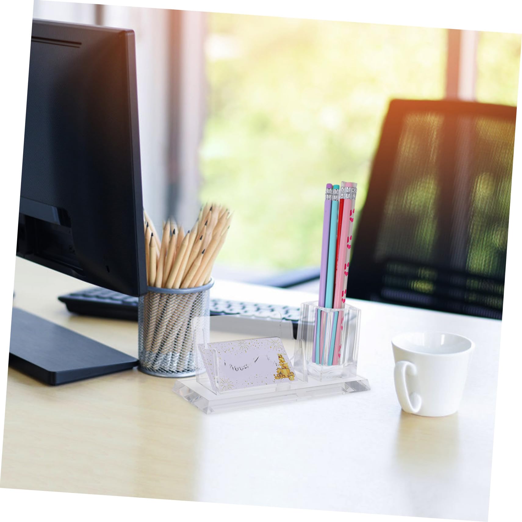 Tarjetero Vertical Acrílico para Tarjetas de Visita de Mesa | Visualización de Tarjetas, Soporte Minimalista para Escritorio, Bordes Suaves y Uso Sencillo
