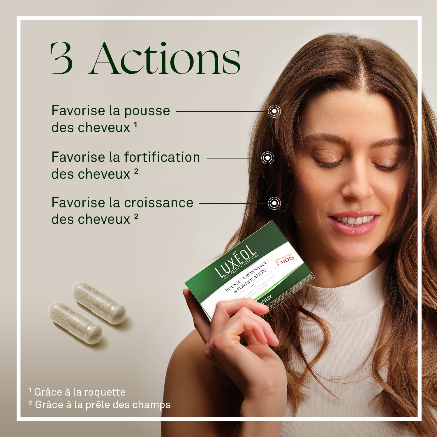 Luxéol - Complexe Kératine - Complément alimentaire - 90 gélules - 41g Beige/jaune & Pousse Croissance & Fortification - Complément Alimentaire - Programme Cheveux 3 Mois - 30 Gélules