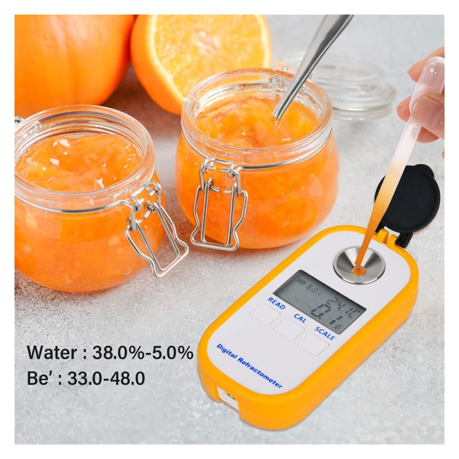 Refraktometer, 3-in-1-Digital-Honig-Refraktometer 0-90% 5,0% ~ 38,0% Feuchtigkeit 33,0~48,0 Baume Ahornsirup Melasse Malz Imkereibedarf