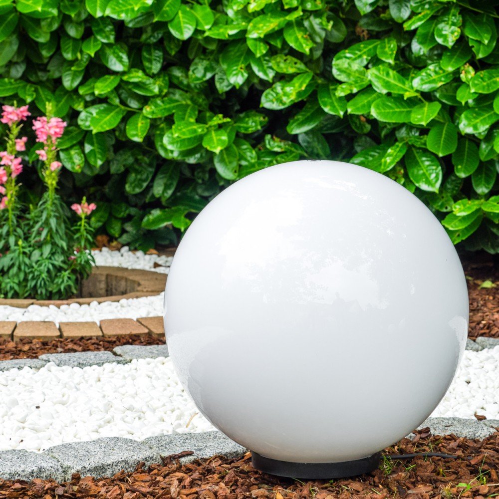 Boule lumineuse Miau avec piquet de terre, lampe d'extérieur en plastique blanc Ø 50 cm E27, câble 5 m