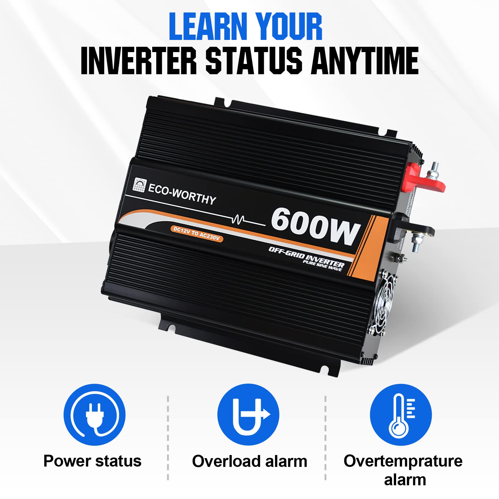 ECO-WORTHY 600W 12V off-grid inverter solare DC 12V AC 230V sinusoidale per auto camper caravan campeggio e sistemi solare casa