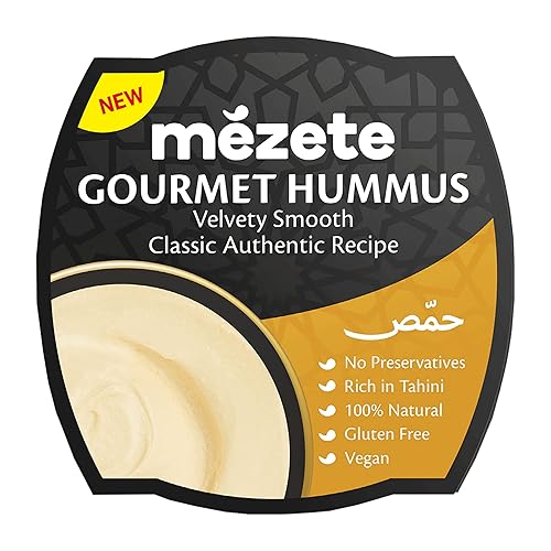 Mezete Classic Hummus, 100% natural para salsas y untas, para llevar, inmersión vegana rica en Tahini sin conservantes, sin gluten, estable en