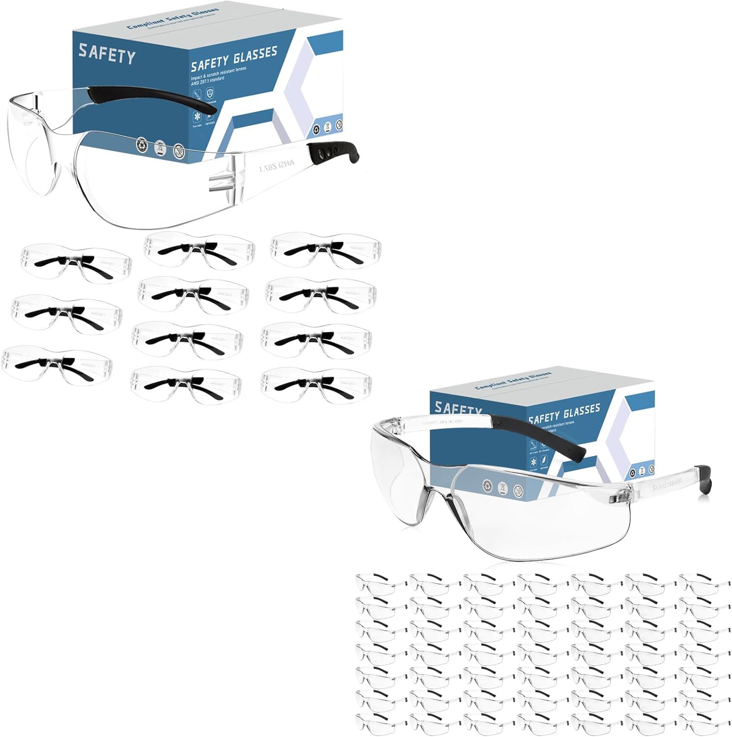 Bulk Safety Glasses Clear Lens ANSI Z87.1 Safety Glasses for Women Men Eye Protection Glasses with Scratch and Impact Resistant for Construction and Laboratory