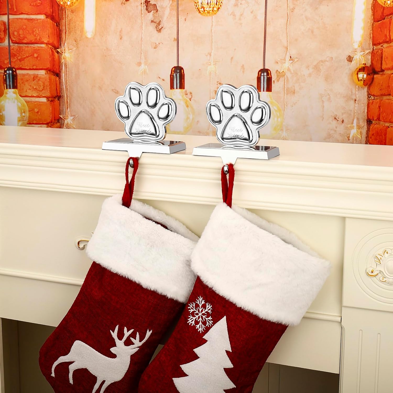 2 Pack Paw Christmas Stocking Holders for Mantle Paw Stocking Hanger for Fireplace Christmas Stocking Hangers for Mantel Stocking Hooks for Fireplace Mantel Clips for Christmas Decor (Silver Paw, 2)