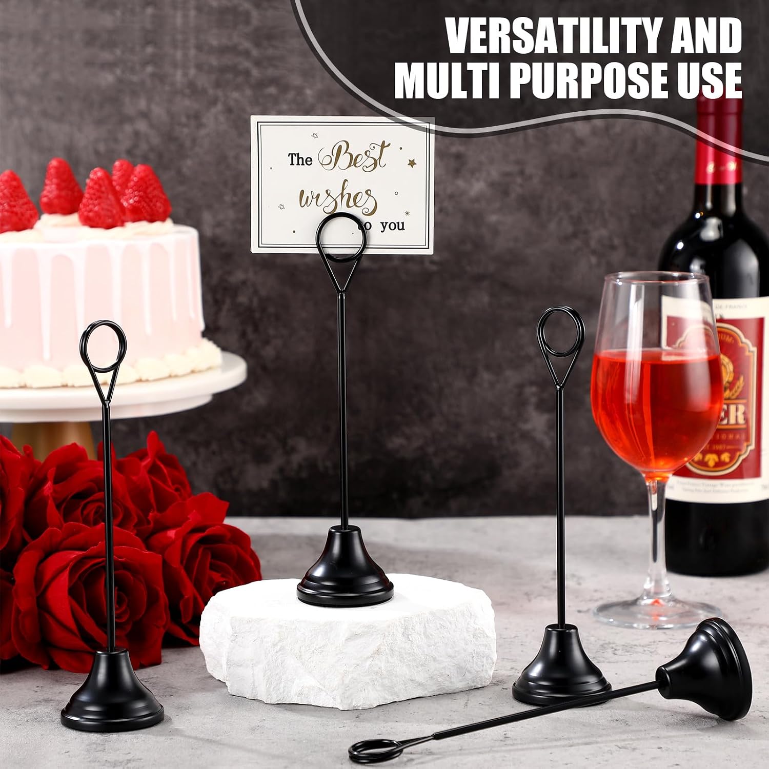 Marspark 16 Pcs Table Number Holders 8'' Metal Place Card Holders Weddings Table Sign Menu Memo Note Picture Photo Round Clip Weighted Base Stand for Anniversaries Birthdays Restaurants(Black)
