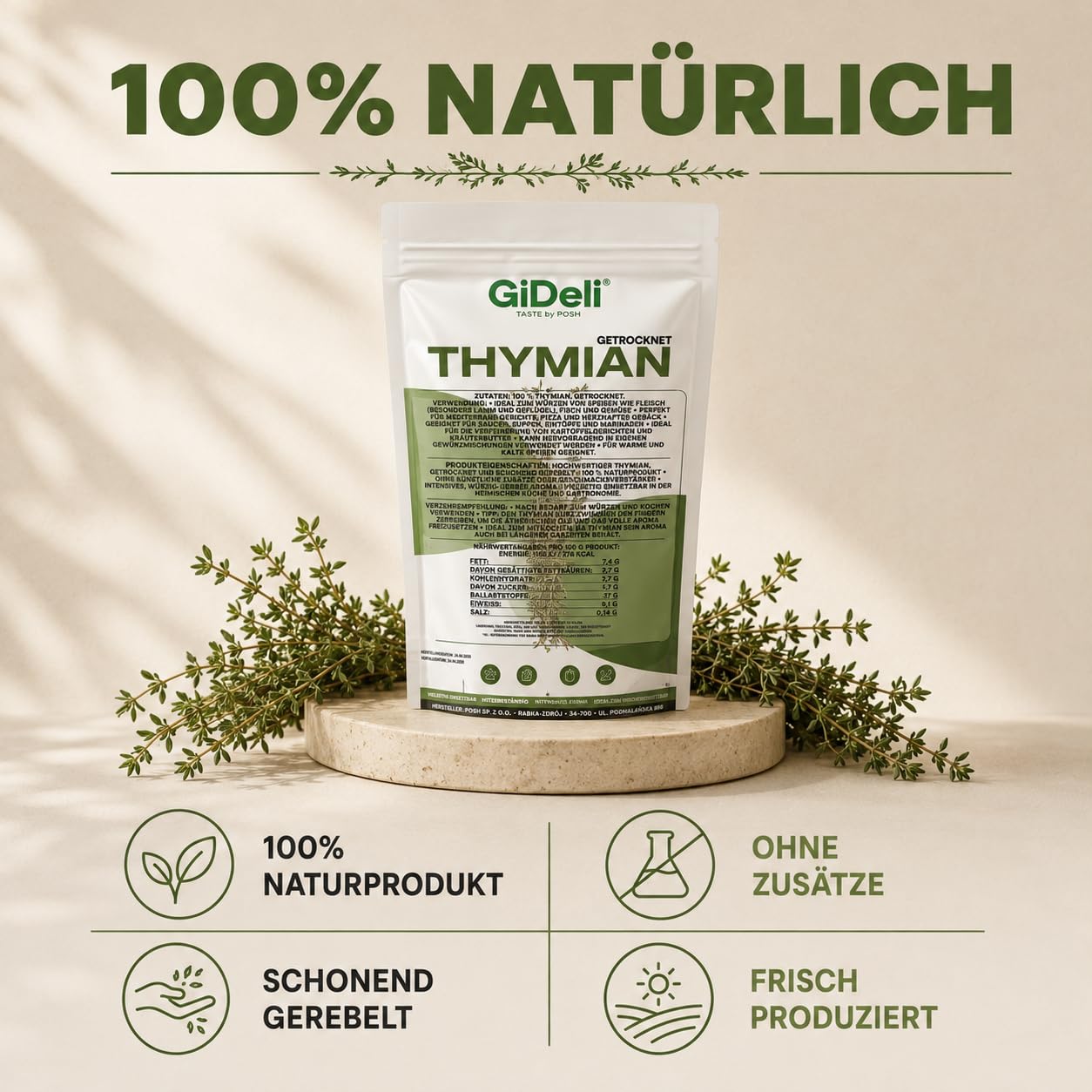 GiDeli Thymian Getrocknet 2x5kg - 100% Naturprodukt ohne Zusätze - Schonend Gerebelt mit Intensivem Aroma - Hitzebeständig zum Mitkochen - Ideal für Fleisch, Pizza, Suppen & Mediterrane Gerichte