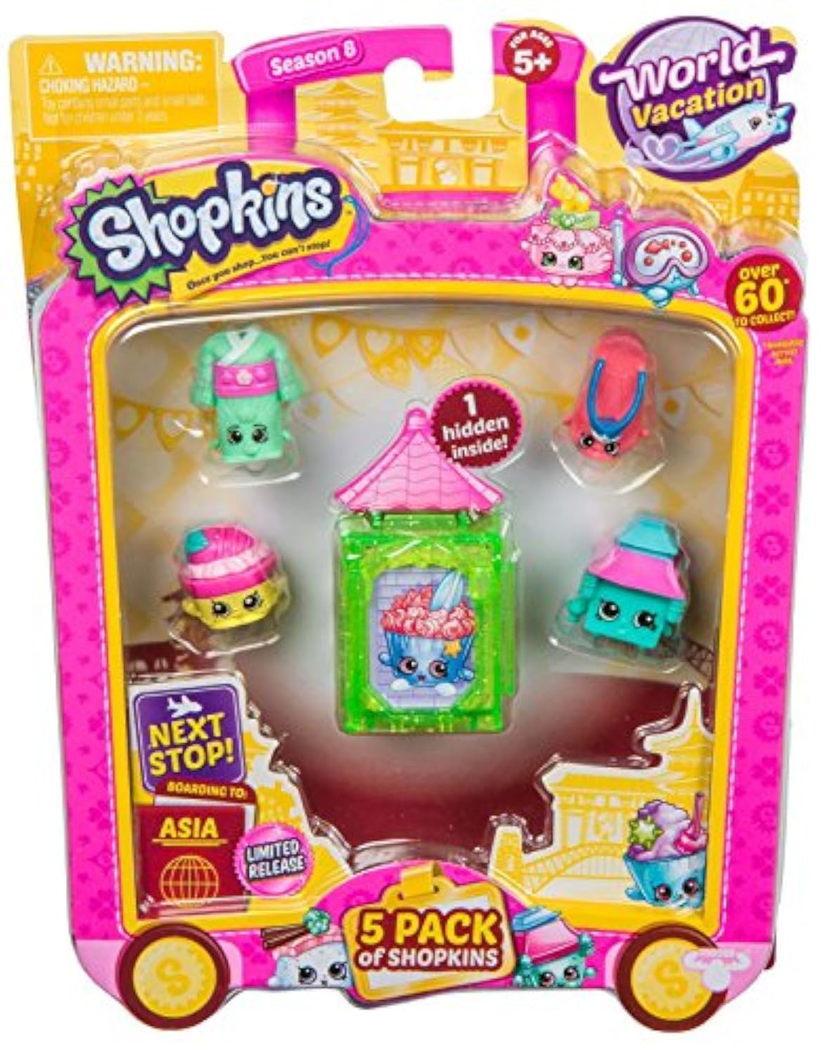 Shopkins S8 W2 Asia Toy (5 Pack), Multicolor, 1.38'' x 6.5'' x 8.15''