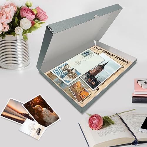 Miniatura 7 de Lineco Caja de Almacenamiento de Folio, Diseño de Concha de Almeja con Borde de Metal. 13.5 x 19.5 x 1.75 Pulgadas, Cartón de Archivo, Conserva