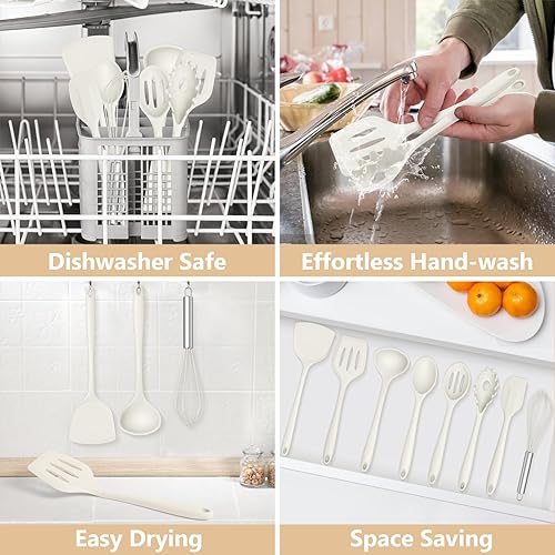 Miniatura 6 de TeamFar 8 utensilios de cocina de silicona  Juego de utensilios de cocina de silicona resistentes al calor de 446 F, espátula, cuchara, batidor,