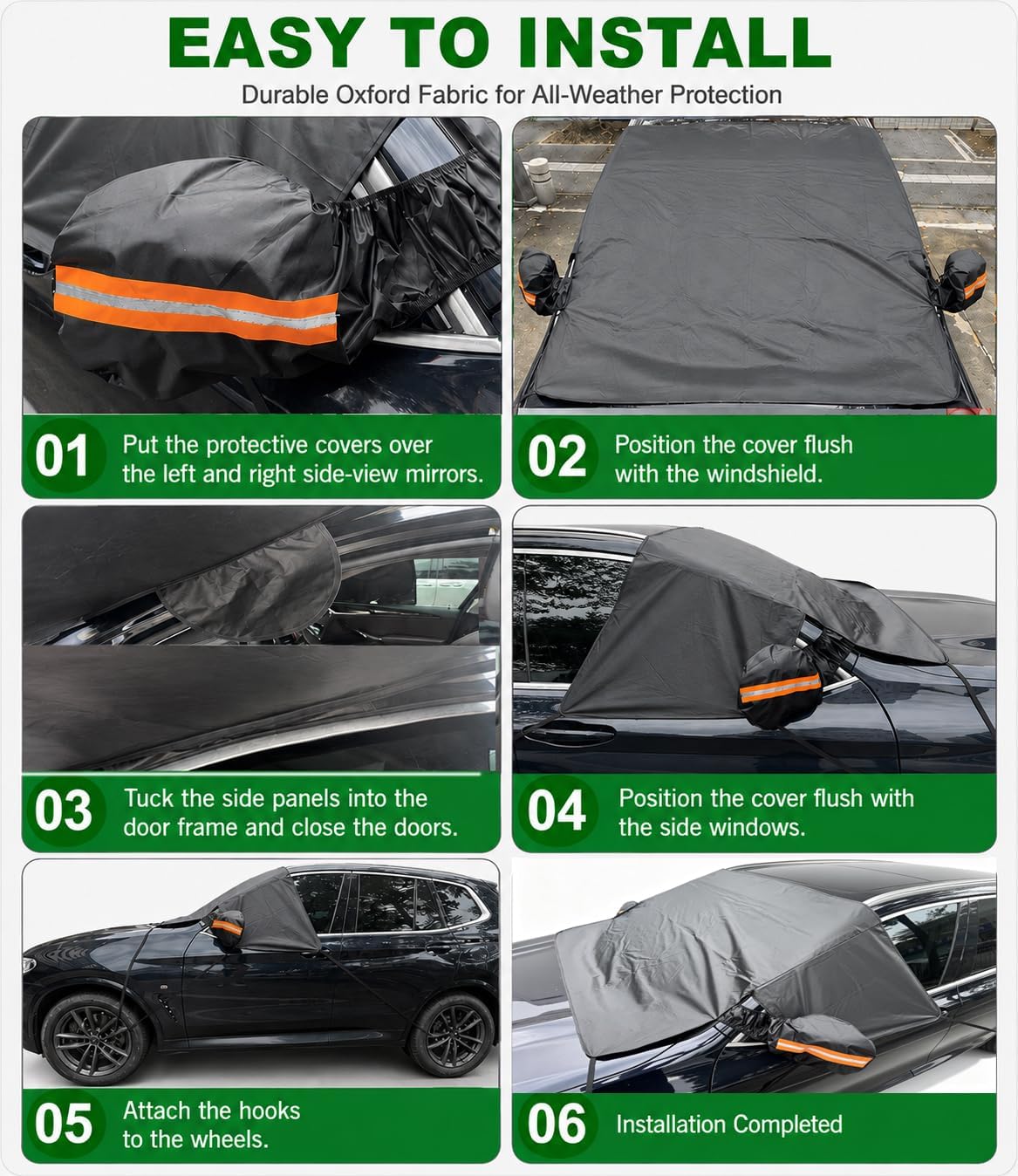 Custom Fit Windshield Snow Cover for Subaru Crosstrek with Side Window and Rearview Mirror Protector, Car Snow Ice Frost Protector, Vehicle Specific Winter Windshield Cover with Side Flaps
