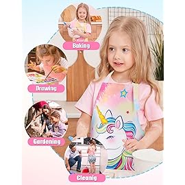 WERNNSAI Unicorn Kids Art Aprons for Cooking - Kids Painting Apron for Girls age 2-5, Toddler Kid Art Smock Toddler Chef Aprons for Children Kitchen Baking Gardening Party Birthday Gift