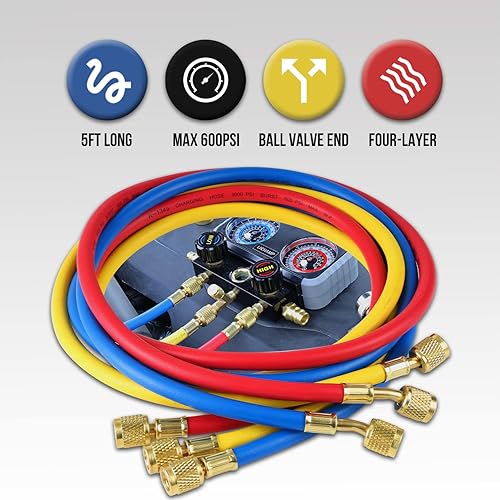 Miniatura 5 de Lichamp AC R1234YF R134A - Juego de medidores de colector automotriz compatible con refrigerantes R1234YF R134A y R404A, funciona en carga y