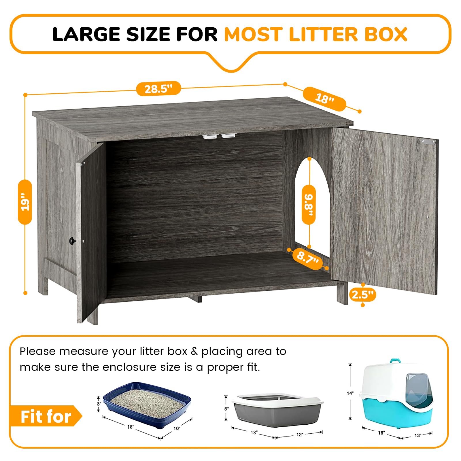 Cat Litter Box Enclosure Furniture Dog Proof, Hidden Kitty Washroom Low Entry, Wooden Cat Boxes Enclosure Odor Control for Home, Farmhouse Style Decorative Cabinet with Storage,Oak Grey - image 7