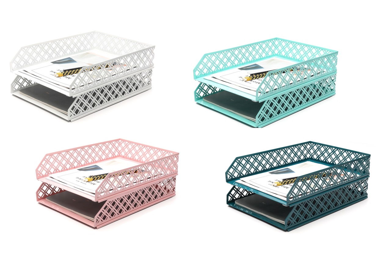 Exerz Vassoio Portadocumenti In Rete Metallica - 2 Pezzi Per Ufficio E Scuola