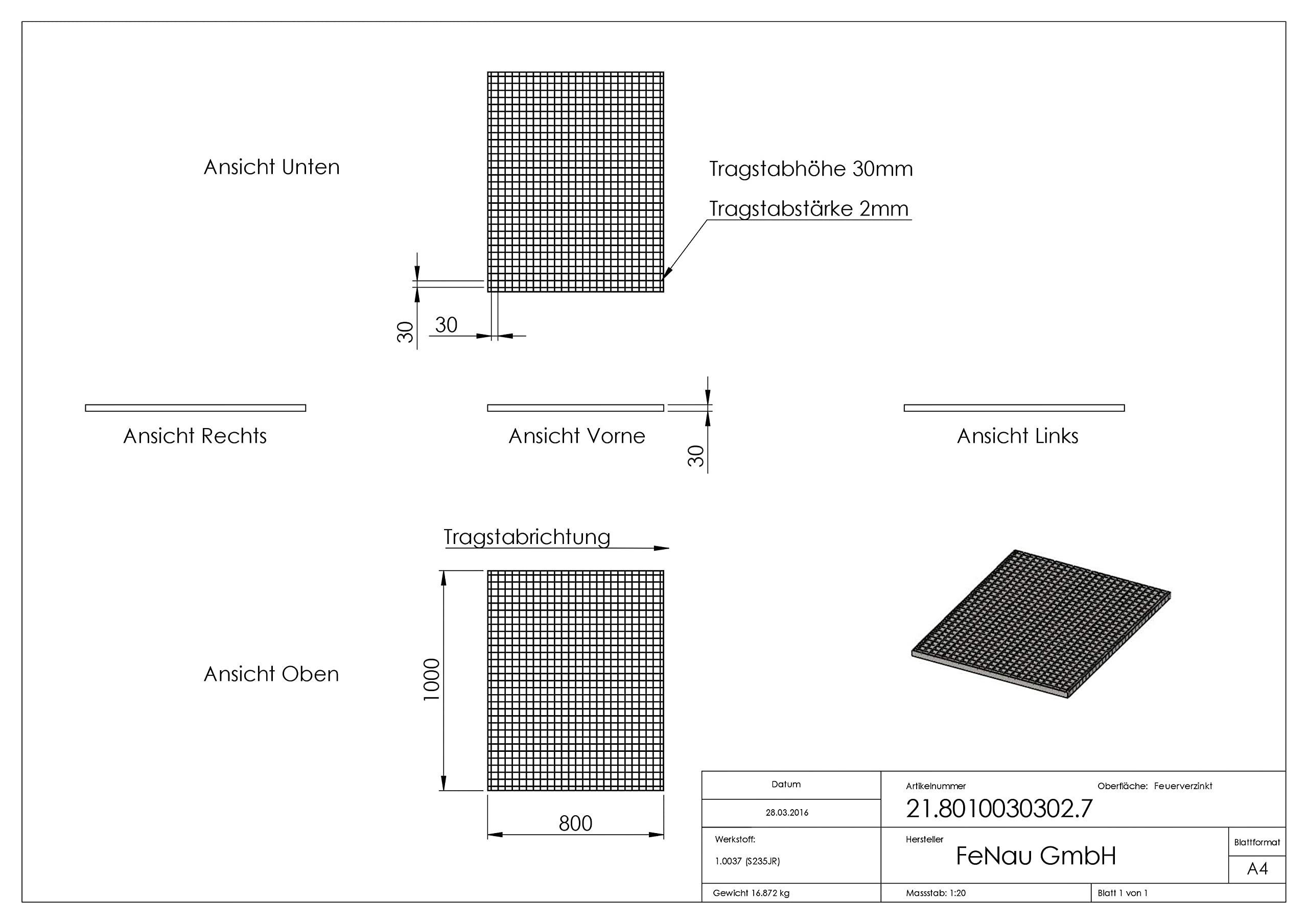 Fenau | Griglie Industriali Dimensioni: 800 X 1000 X 30 Mm (MW - Foto 8