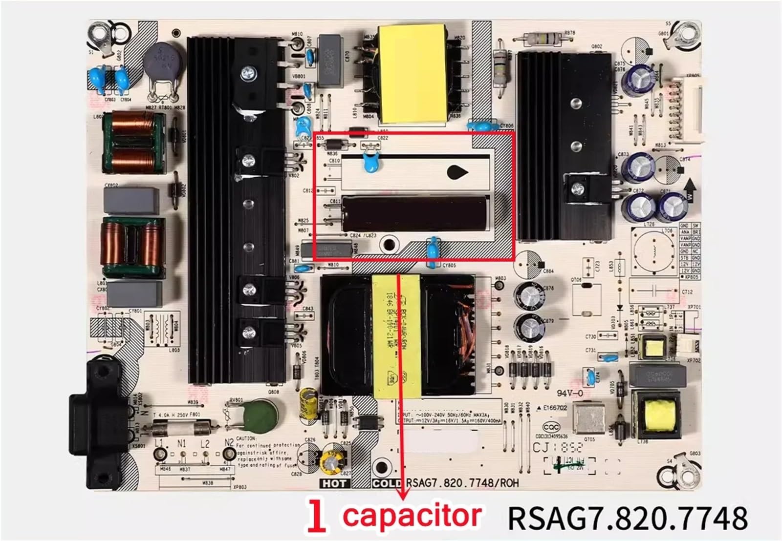 Płyta zasilająca RSAG7.820.7748/ROH, kompatybilna z Hisense, HZ43A65 58R6109 dwupinowa część zamienna podświetlenia (2 kondensatory)
