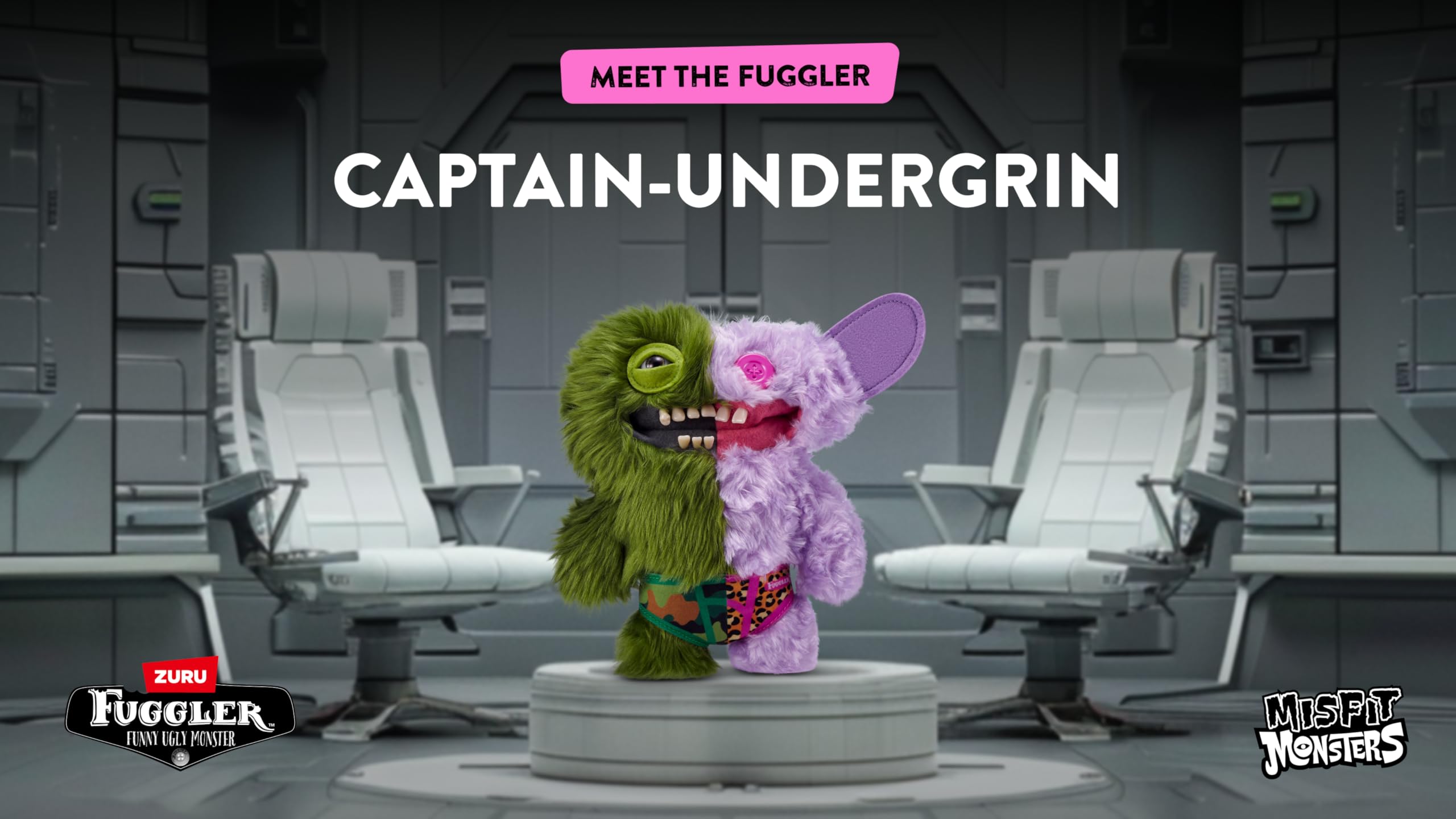 Fuggler 15726L Misfit Monsters 9" seria 1-Plush (Count Underoo Mcgoo Grin-Green & Lilac Long & Curly Pile)