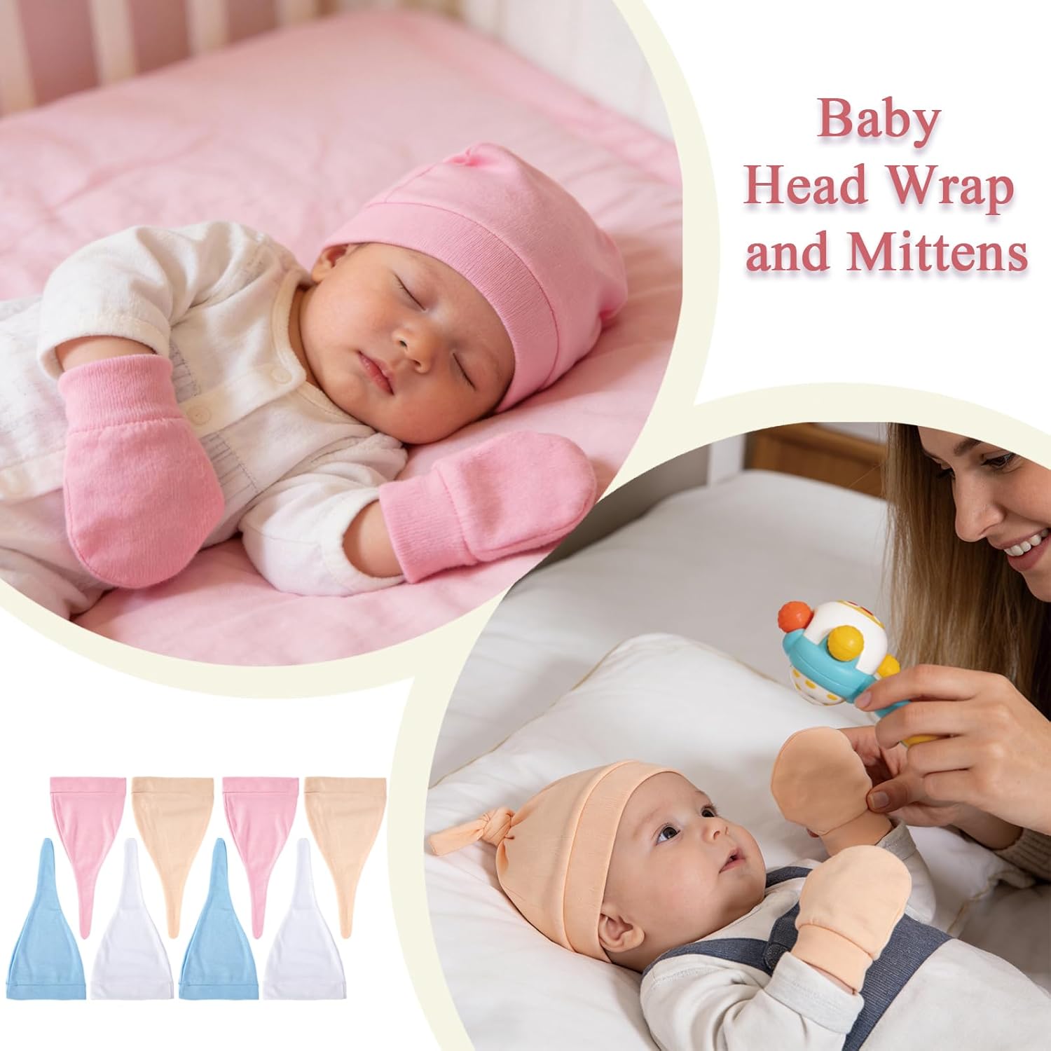 8 Sets Newborn Baby Hats & Mittens Soft Cotton Infant Knot Beanies Caps Gloves Hospital New Born Boy Girl 0-3 Months - Image 6