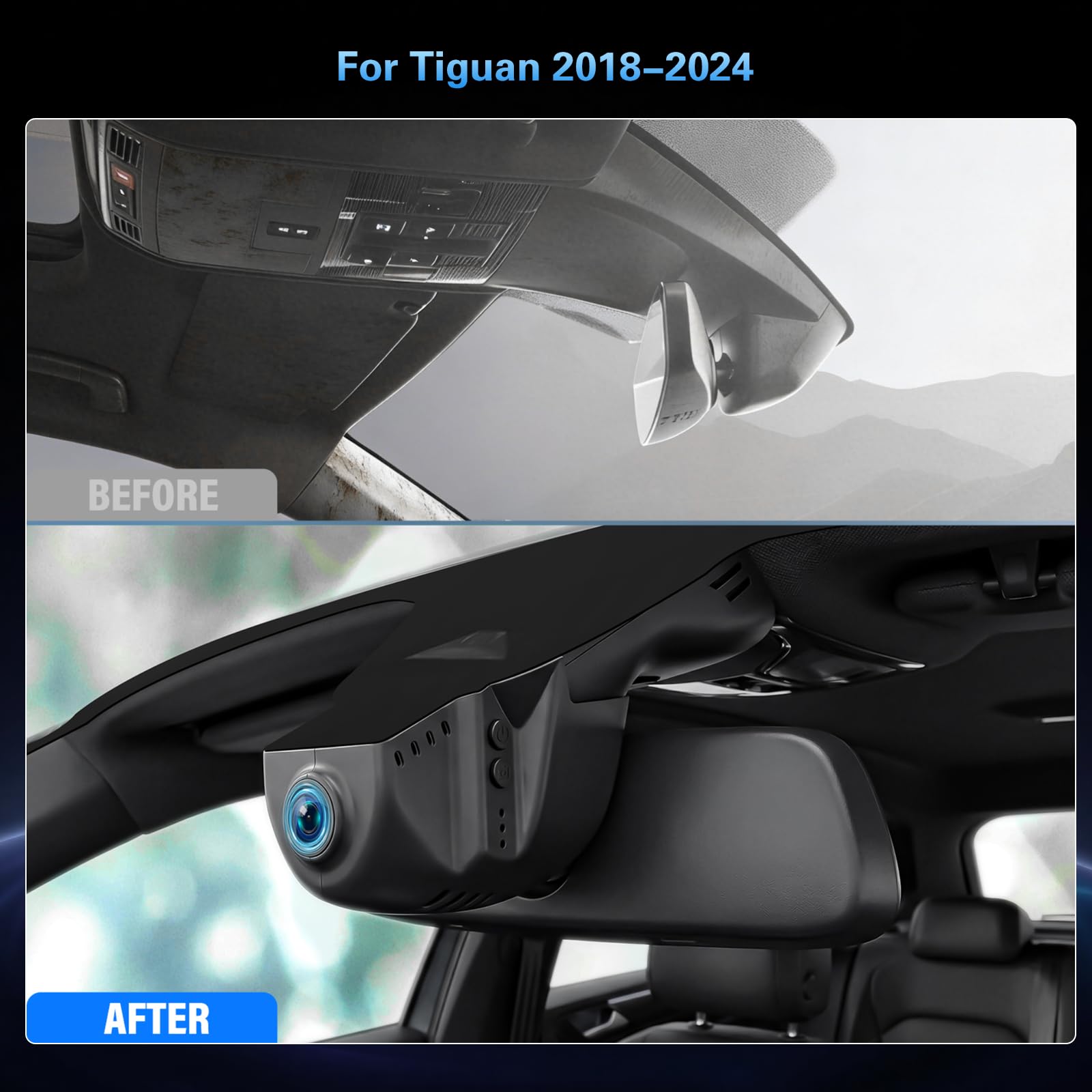Inefala 4K UHD 2160P Dashcam para VW Tiguan 2018-2024, Dash CAM Coche con Tarjeta SD de 64GB 150° Gran Angular Visión Nocturn, Dashcam Cámara Coche con WiFi App Controlcon Sensor G Grabación de Bucle