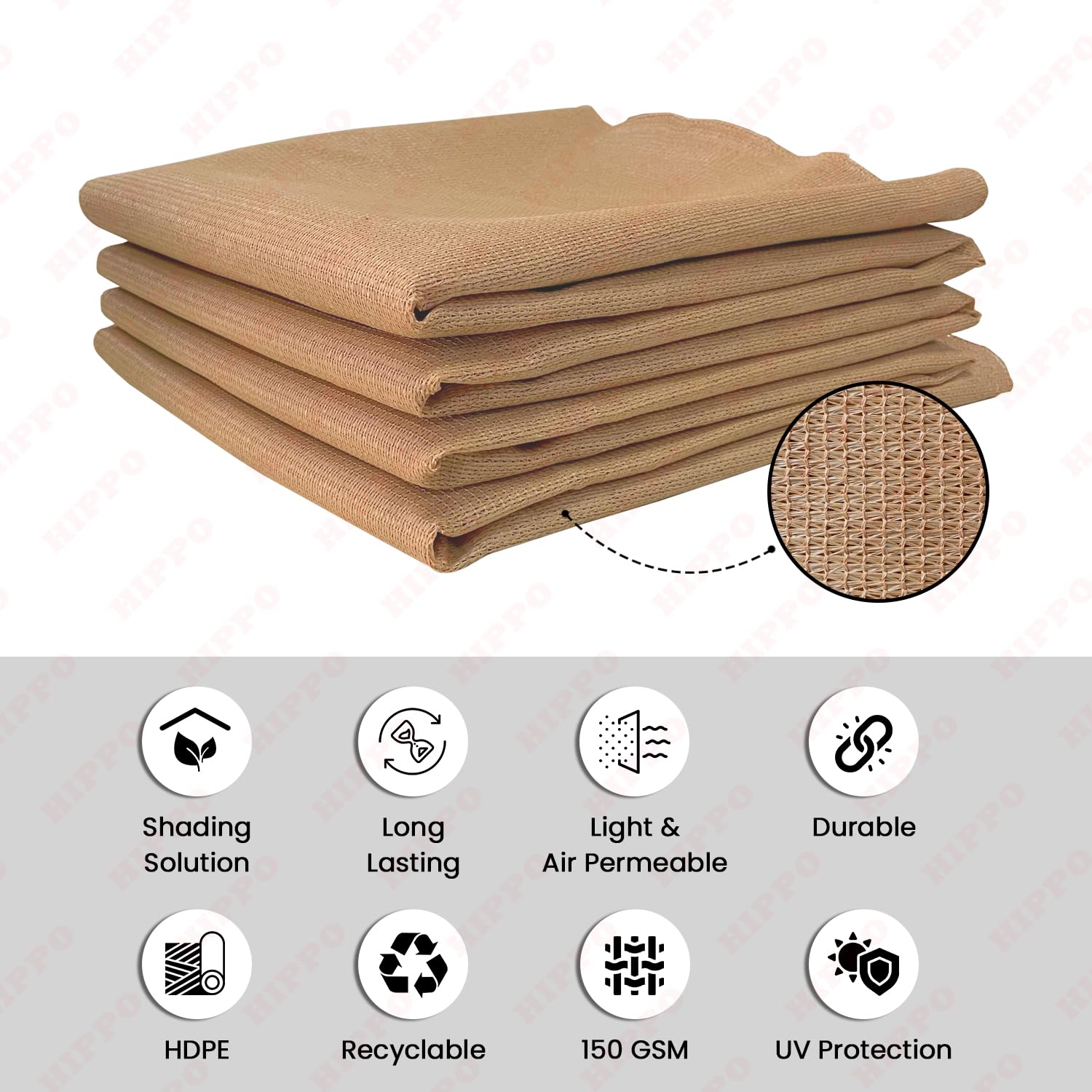 HIPPO Shade Net HDPE Fabric - Provides 85% Sun Blockage & UV Protection - Ideal for Garden, Farming, Agricultural Lands Pack of 1 pc (Beige, 3MTX15MT) 1