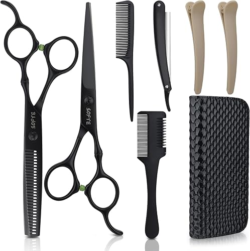 SOFYE - Juego de tijeras de corte de cabello, 23 piezas de tijeras de adelgazamiento profesionales de acero inoxidable para el hogar, baber, salón,