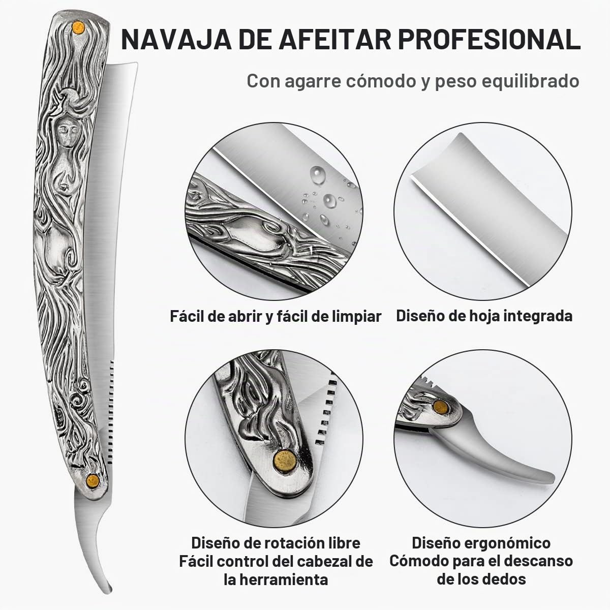 M&LD Afeitadora de afeitar profesional con afilador de piel de vaca - hoja de afeitar de un solo corte - Kit de afeitadora de acero inoxidable para peluqueros profesionales