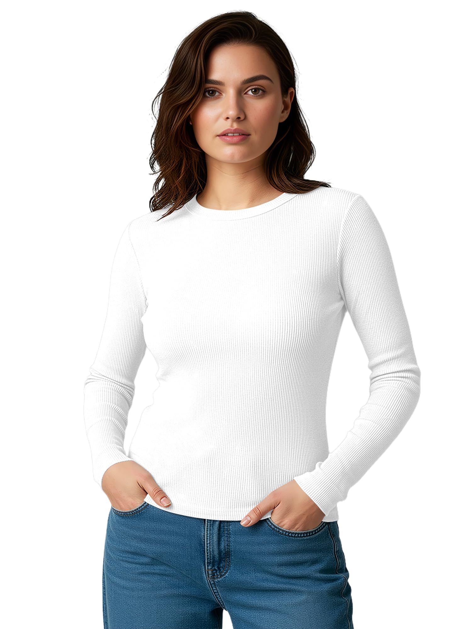 Woman's Ribbed Round Neck Full Sleeves Solid Styalish Top 23" Inch-image-47