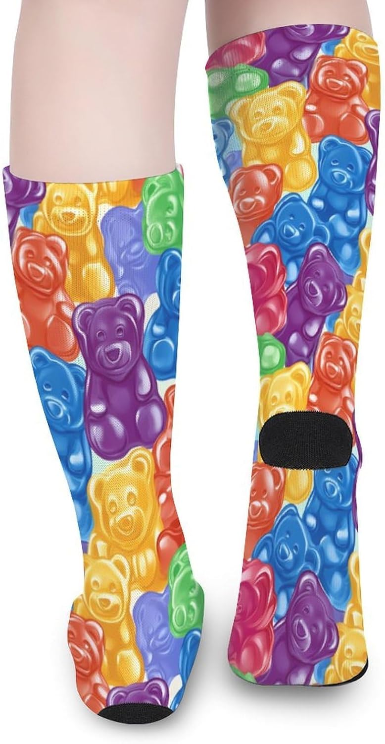 Colorful Gummy Bears Candy Knee High Socks Athletic Long Stockings Sport Casual Crew Tube Sock Boot 40cm