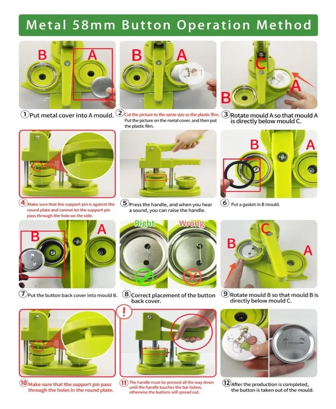Forniture for la realizzazione di spille e bottoni in metallo, 100 set di spille rotonde for macchina for la produzione di bottoni Ampiamente utilizzato(100pcs-25mm)