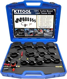 19PC Turbo Boost Leak Tester Kit, Boost Leak Test Set w Smoke Adpt Turbo System Pressure Leakage Tester 8 Pairs of Stepped Adapters 1-1/4” to 4-3/8" Turbo Test Kit for Radiator Cooling Emission Pipes