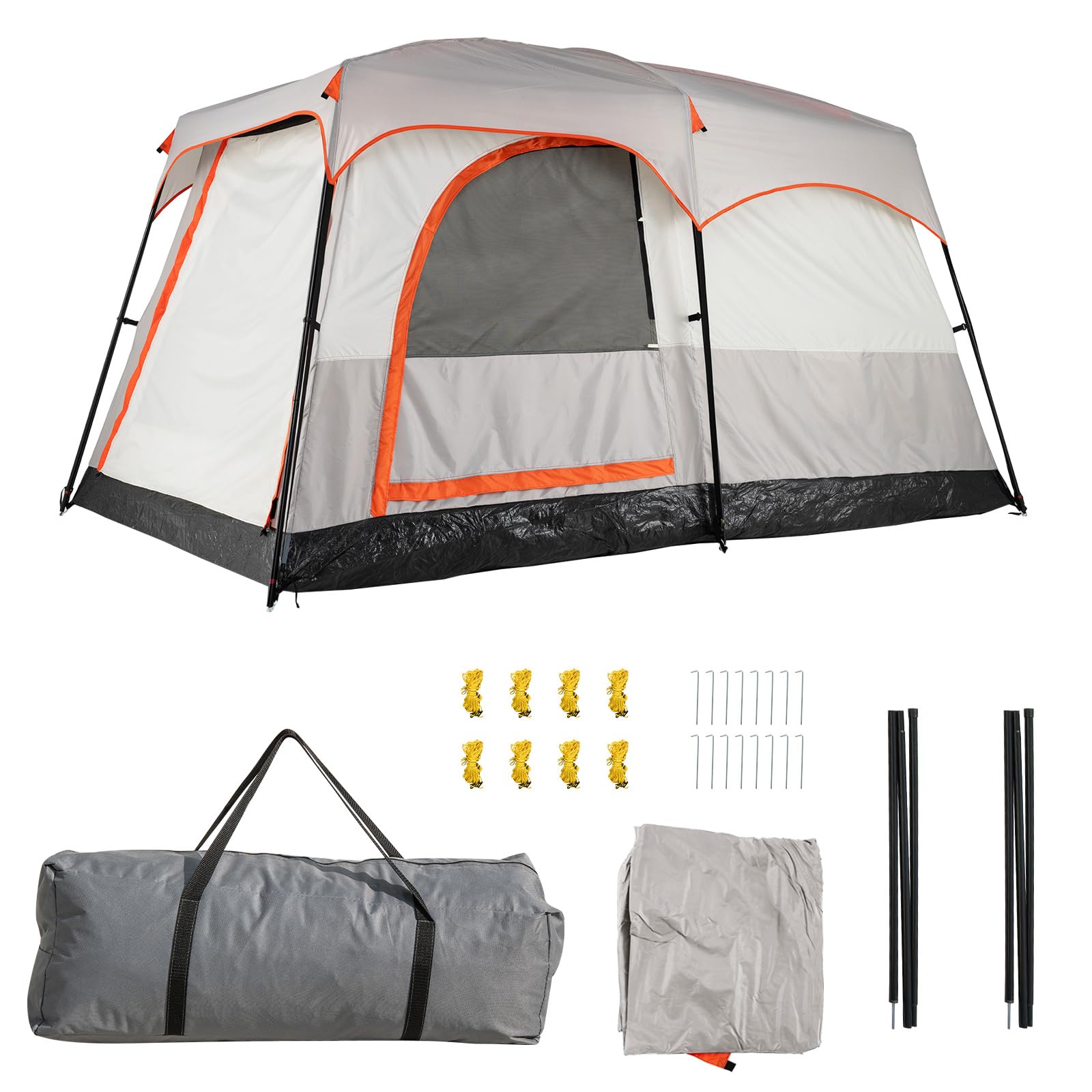 GYMAX Campingzelt für 4-6 Personen, Strandzelt mit Vorzelt, Tunnelzelt wasserdicht mit Netzfenstern & Eingängen, Doppellagiges Familienzelt mit Tragetasche, für Camping & Trekking