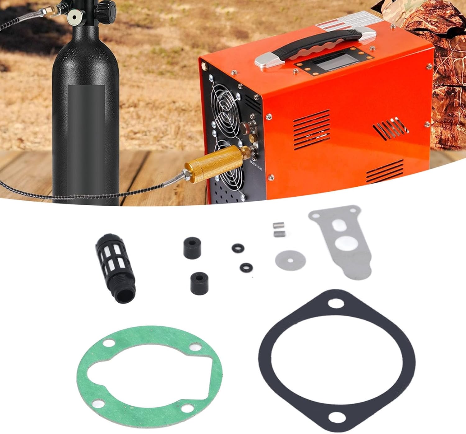 12V PCP Air Compressor Replacement Kit, Paper Gasket Sealing Ring and Air Intake Filter Nozzle, Versatile Use for High Pressure Piston Air Compressors, Easy Installation,