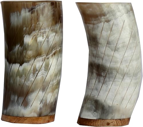 Juego de 2 tazas de cuerno vikingo ceremonial de 6 pulgadas, taza de regalo de vino de cerveza, recipiente de inspiración medieval auténtica con
