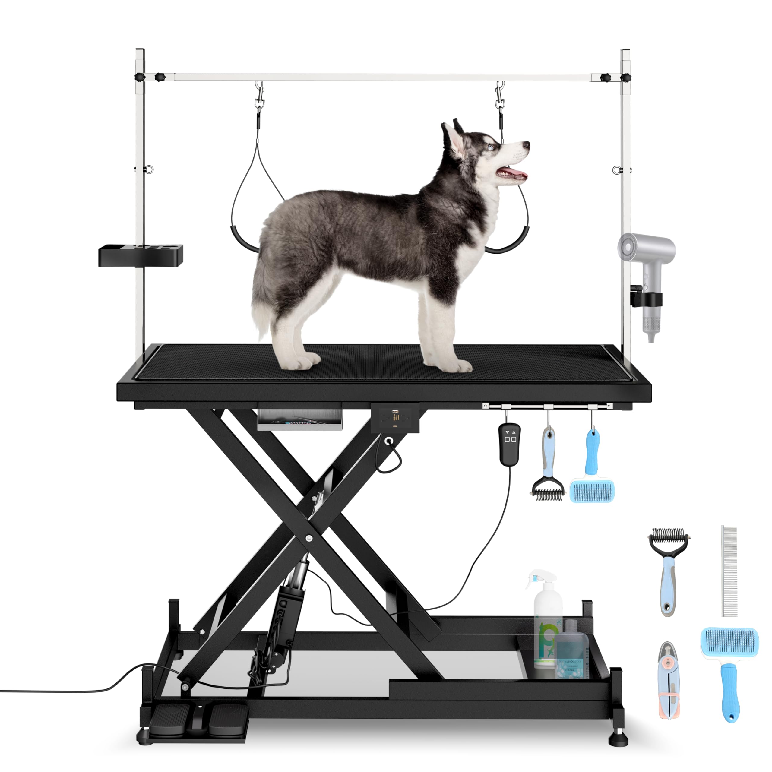 Upgrade Electric Pet Grooming Table Super Deluxe 50'' Heavy Duty Professional for Large Dogs with Overhead Arm, Anti-Skid Rubber Desktop Powerful